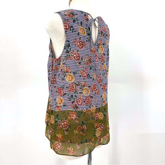 Cabi Penelope Top # 5354, Floral & Striped Print Sleeveless Layered Top, Small - Picture 7 of 16